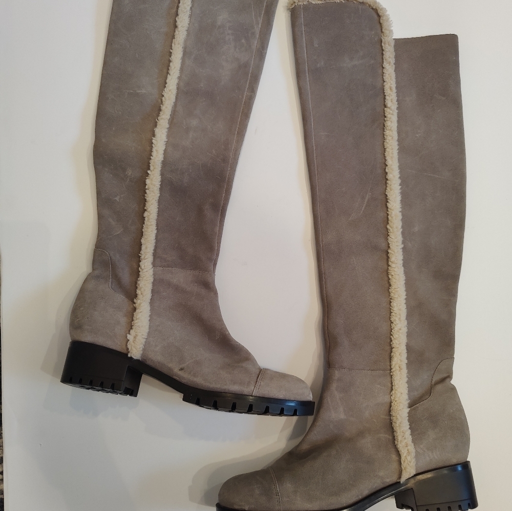 Karl Lagerfeld Gray Suede Knee High Boots